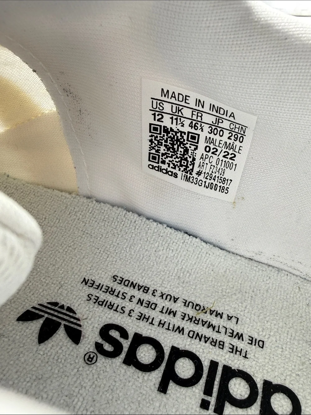 adidas White Athletic Shoes (Interior Label View)